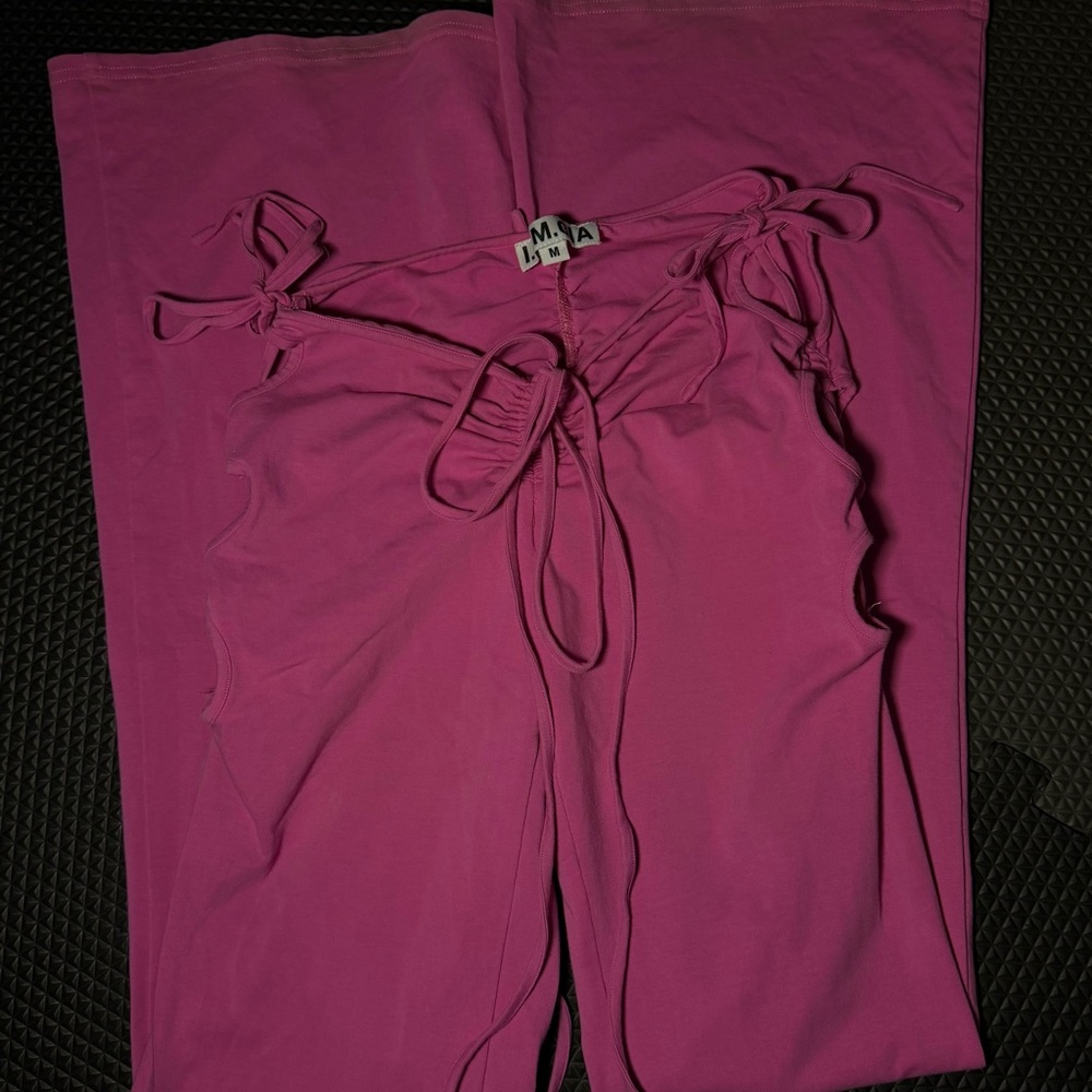 I.AM.GIA Magenta Ruched Side Tie Flare Pants Lounge Set Size M Pink Y2K